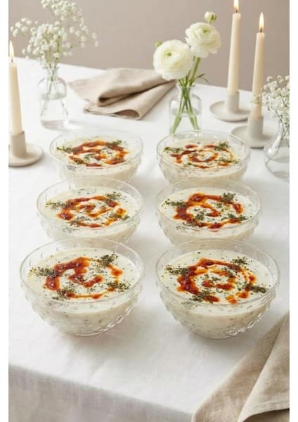Tr Selen Concept Küme Model Küçük Boy El Yapımı Cam Çorba Kasesi ve Salata Sunumluk 6'li