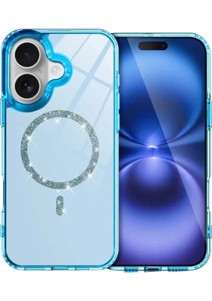 Apple iPhone 16 Plus Uyumlu Live Diamond Magsafe Kapak - Mavi
