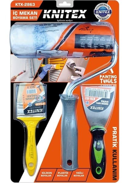 Xml Bayiciniz Tr 3pcs Nalbur - Boyacı Set Spatula - Kestirme Fırça - Boya Rulo