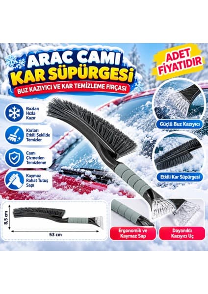 Araç Camı Kar Süpürgesi Buz Kazıyıcı ve Kar Temizleme Fırçası (Adet